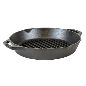 Żeliwna patelnia grillowa Lodge z uchwytami pętelkowymi, okrągła - 30 cm