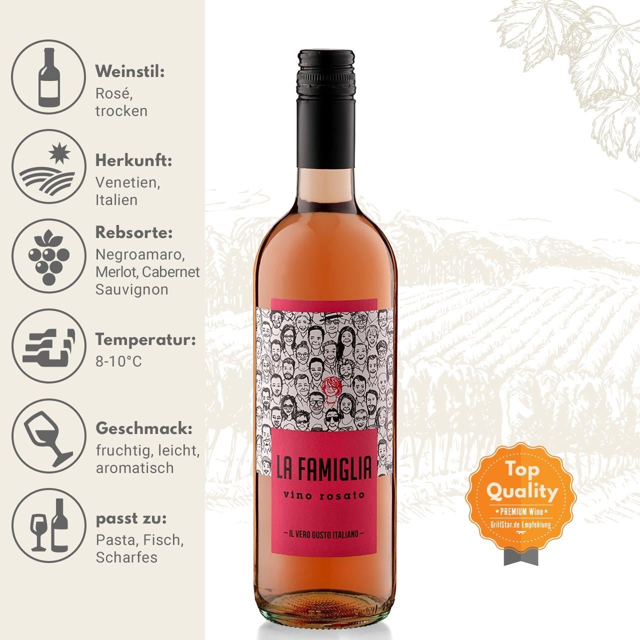 LA FAMIGLIA "Vino Rosato" Rosé - Grillstar.deLA FAMIGLIA "Vino Rosato" RoséLA FAMIGLIAGrillstar.de1052058003969009925