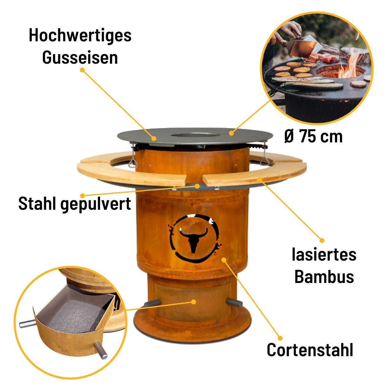 Moesta Bandit FirePlace inkl. Bambus Ablagen & BBQ-Disk