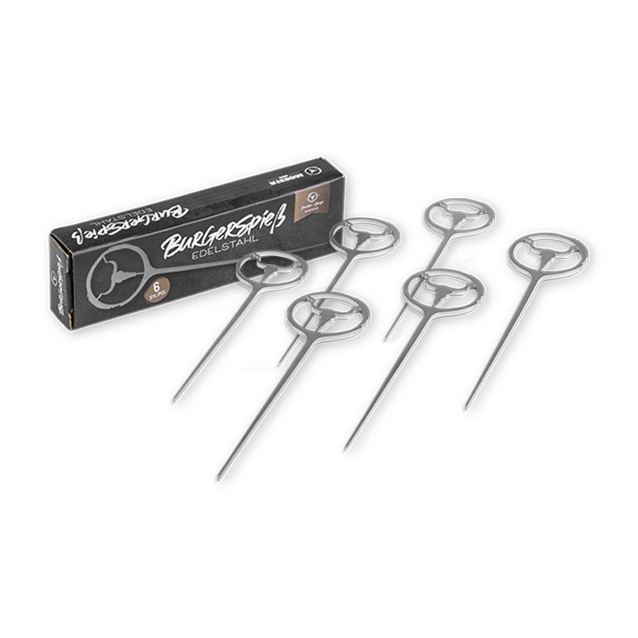 Moesta pinchos para hamburguesas, acero inoxidable 6pcs.