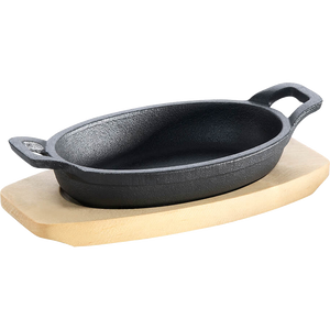 Produktbild ALL’GRILL Gusseisenpfanne, mit Holzuntersetzer oval