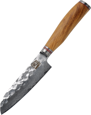 Zayiko Damascus small Santoku knife, "Olive" series
